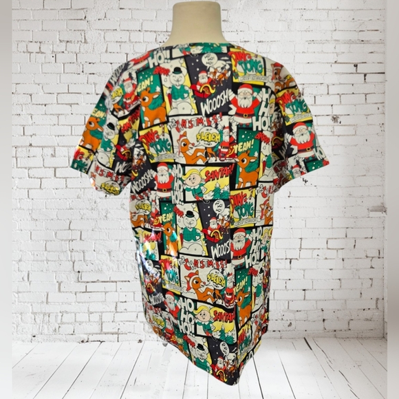 Rudolph The Red Nose Reindeer Medical Scrub Top SZ XL - Picture 5 of 12
